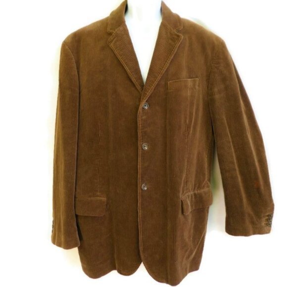 Vintage Ralph Lauren Polo Cotton Corduroy Sport Coat Brown Lined 3 Button XL